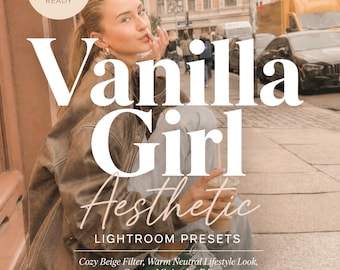 Vanilla Girl Aesthetic Lightroom Presets, Cozy Beige Filter, Warm Neutral Lifestyle Look, Creamy Minimalist Edit (Mobile/Desktop)