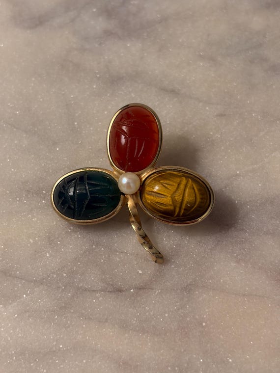 Vintage 1950s Burt Cassell 12K Gold Filled Scarab Shamrock Brooch