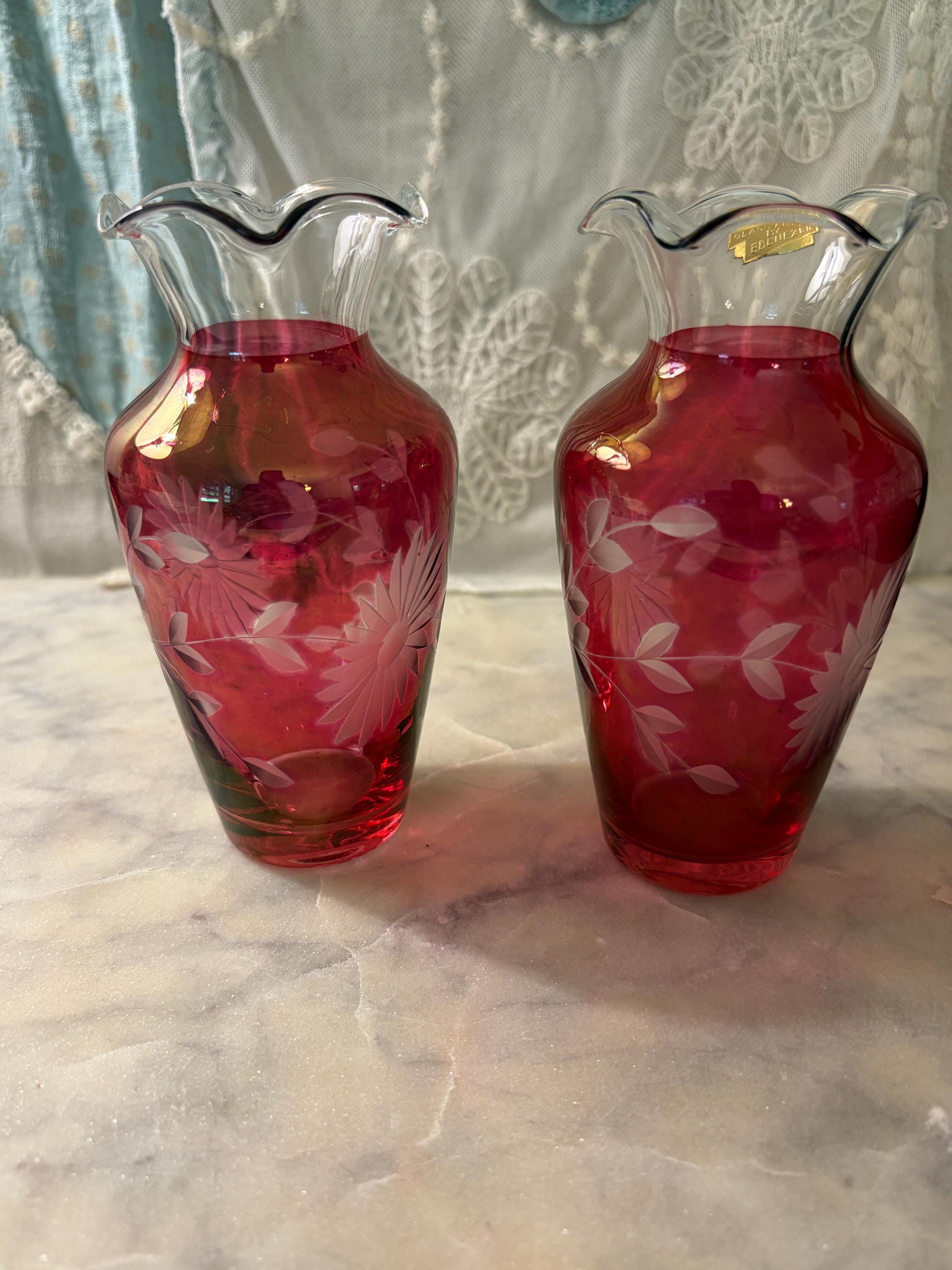 Vtg Cranberry Vase - Etsy