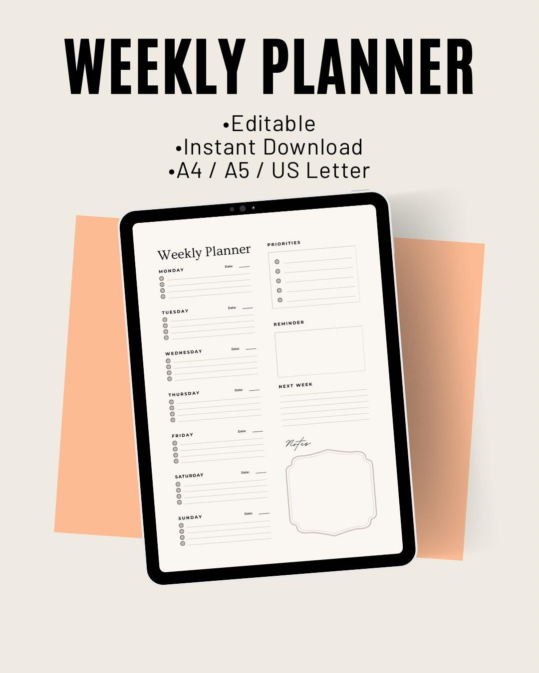 Minimal Weekly Planner Printable | Aesthetic Productivity Template | To ...