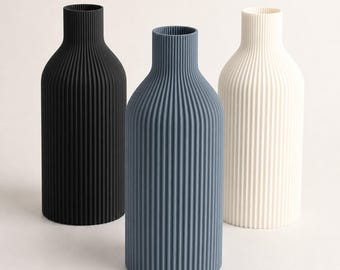 Modern Ribbed Bottle Vase, Minimalist PLA Decor, Dried Flower Shelf Accent
