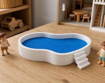 Mini dockhuspool med steg, modern utomhusdioramatillbehör, miniatyrlekplatsdekor