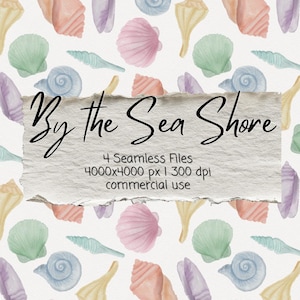 Watercolor Seashell Digital Paper, Pastel Seamless Shell Patterns, Coastal Kindle Insert, Sublimation Backgrounds
