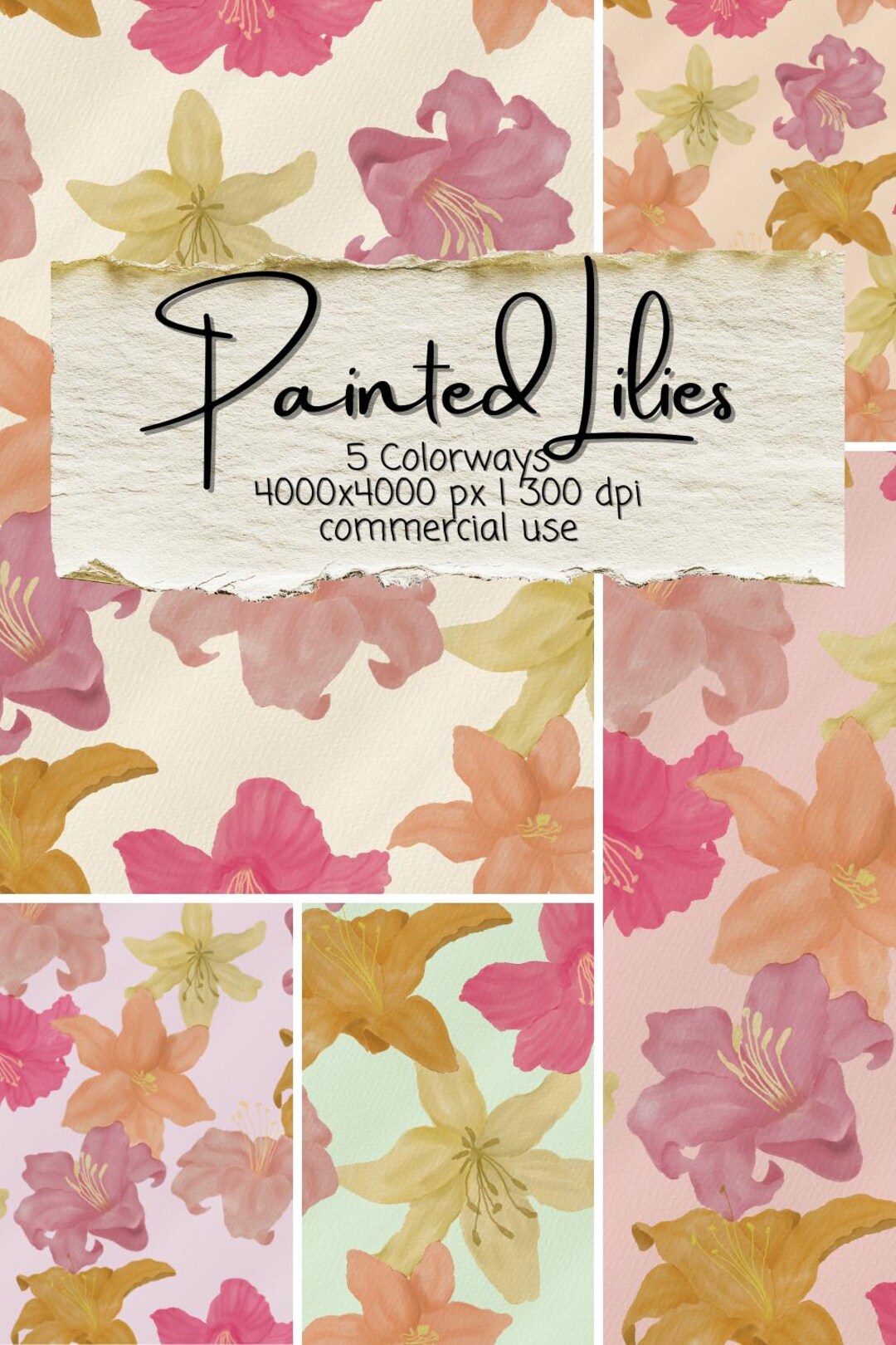 Seamless Lily Floral Digital Paper, Watercolor Flower Scrapbook Paper ...