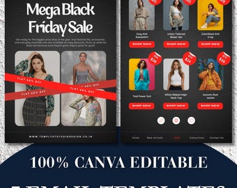 7 Black Friday Email Newsletter Templates | Editable Canva Layouts | Digital Download