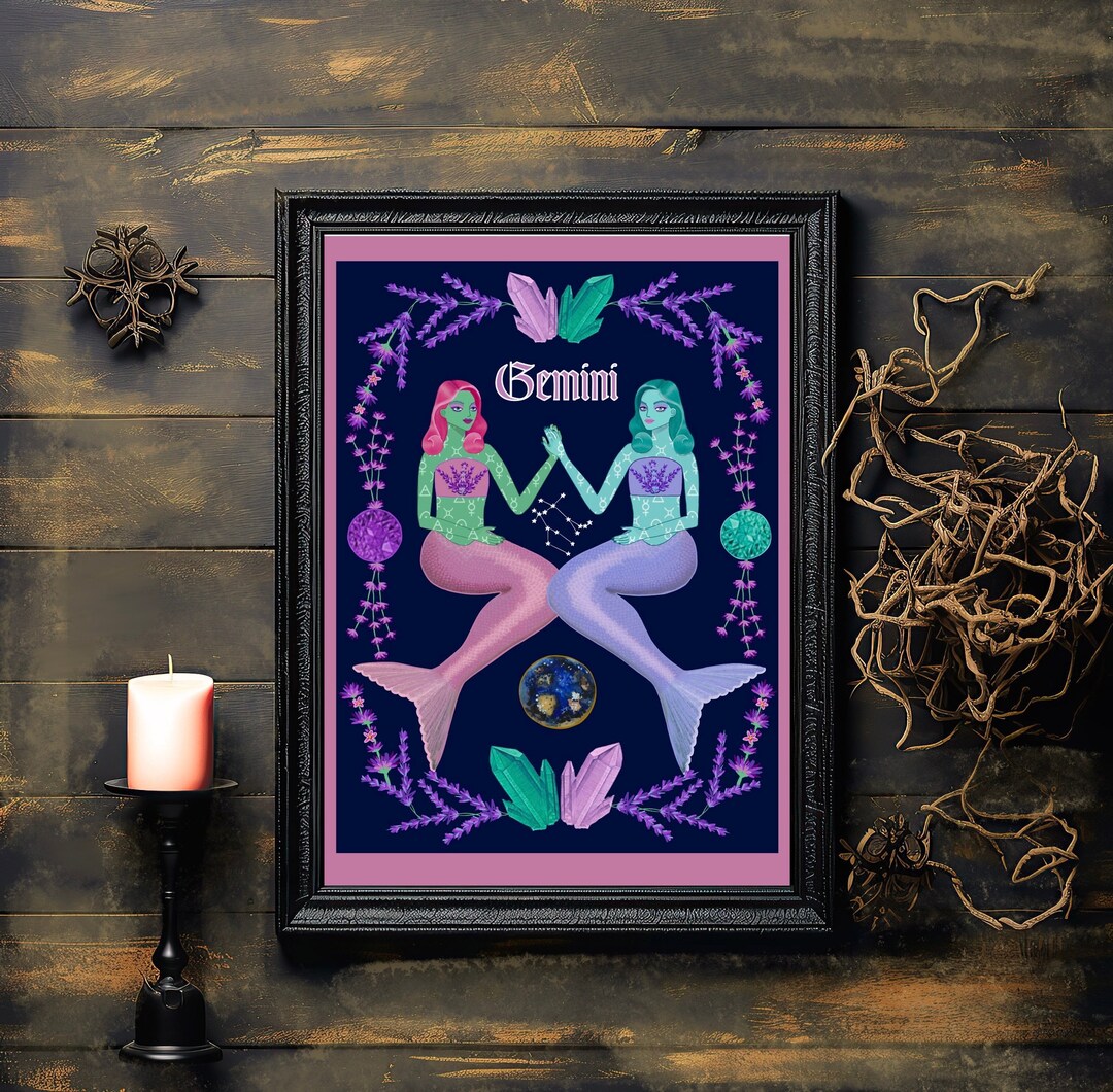 Gemini Print, Zodiac A4 Mermaid Poster, Astrology Poster ...