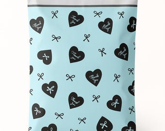 10" x 13" Blue Heart Thank You Poly Mailers, Cute Packaging Envelopes, Shipping Bags for Small Business,Self Seal Mailers , EPM231