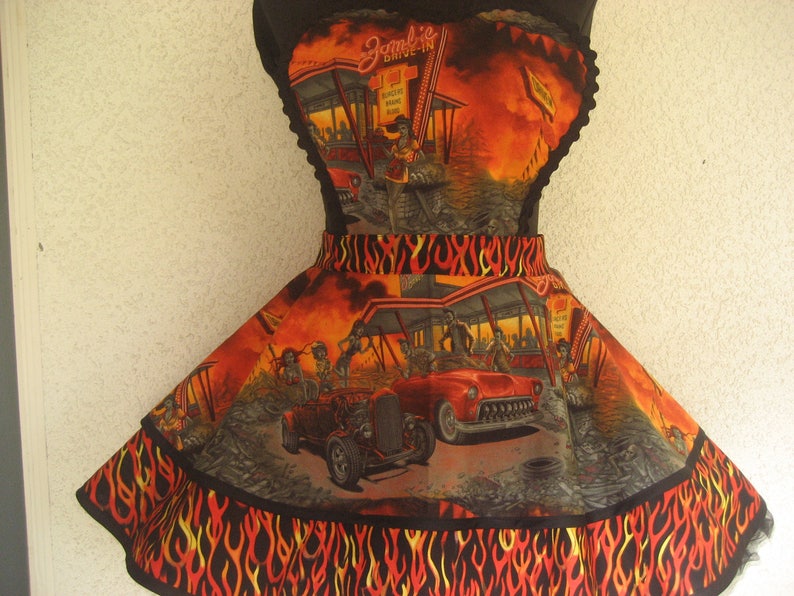 Zombie Drive Inn Car Hop Halloween Pin Up Womens Apron image 1