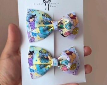 Monsters Inc Bows, Boo bows, piggy, pigtail bows, birthday gift, toddler bows