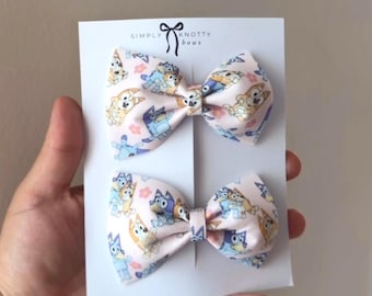 Bluey Pigtail Bows, Scuba Fabric Hair Accessories, Toddler Birthday Gift