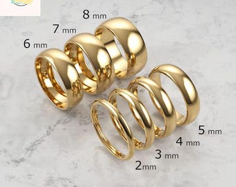 Alianza de boda de oro amarillo macizo de 14 quilates – Anillo clásico abovedado de ajuste cómodo (2 mm-8 mm)