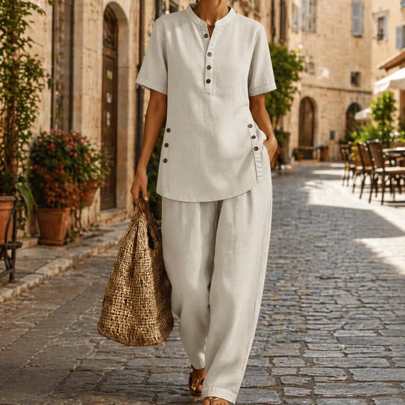 Effortless Summer Set Women, Linen Blend Two Piece Outfit, Relaxed Fit Co Ord Set