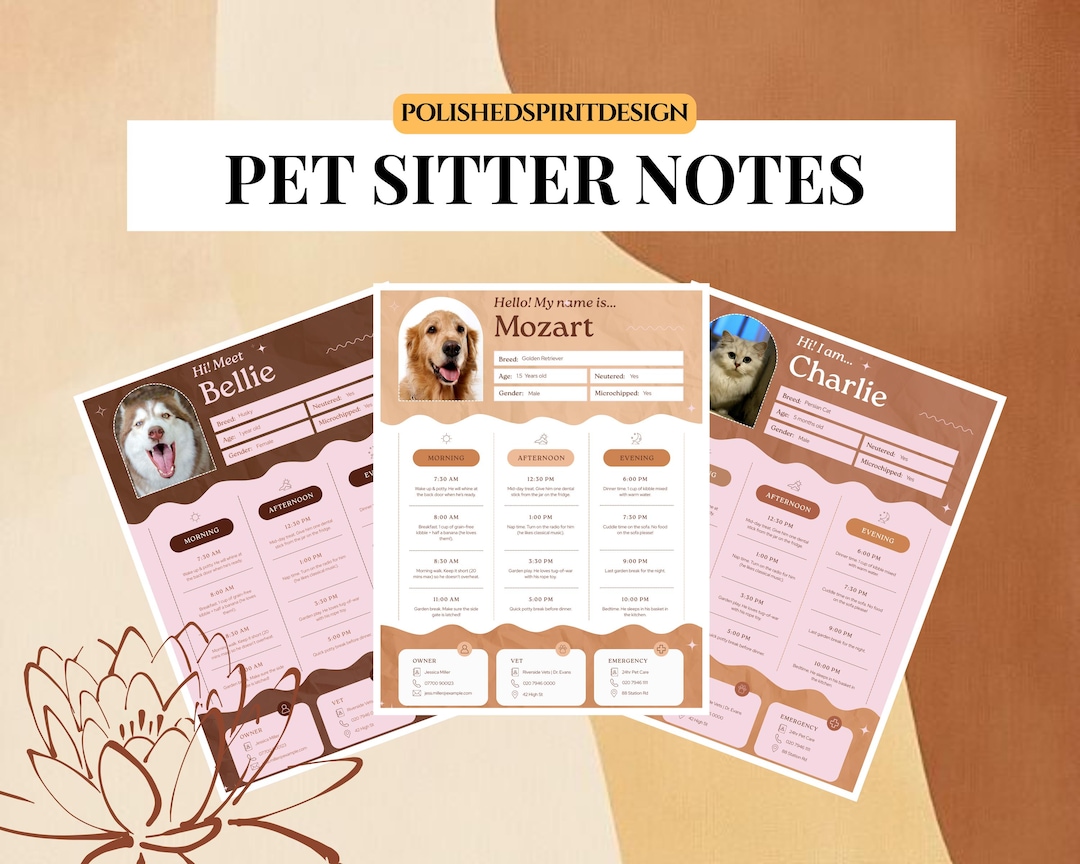 Pets Design Note Pet Sitter Notes Printable Template for Dog and Pet Care - Etsy