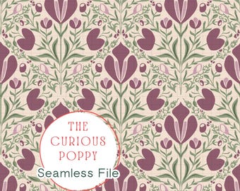 Art Nouveau Botanicals Seamless Pattern – Vintage Purple Tulips Repeat File (Digital Download) - 300 DPI PNG