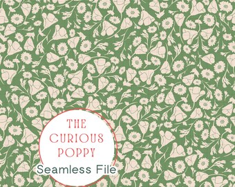 Ditsy Floral Seamless Pattern – Green Poppy Repeat File (Digital Download) - 300 DPI PNG