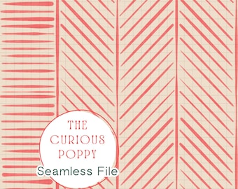 Tribal Herringbone Folk Art Pattern – White and Pink Seamless Repeat (Digital Download) - 300 DPI PNG