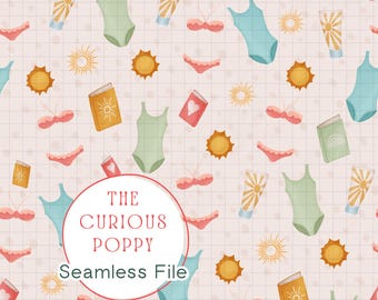 Boho Day at the Beach Seamless Pattern – Relaxing Hand Painted Coastal Repeat File (Digital Download) - 300 DPI PNG