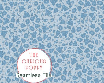 Ditsy Floral Seamless Pattern – Blue Poppy Repeat File (Digital Download) - 300 DPI PNG