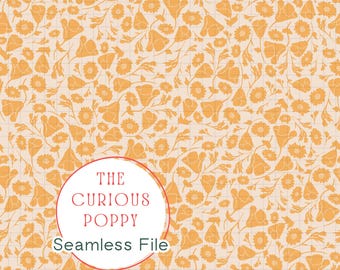 Ditsy Floral Seamless Pattern – Mustard Yellow Poppy Repeat File (Digital Download) - 300 DPI PNG