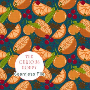 Oranges 'n Spice - Deep Teal Blue - Seamless Pattern 300 DPI PNG Instant Download - Repeat Pattern