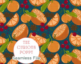 Oranges 'n Spice - Deep Teal Blue - Seamless Pattern 300 DPI PNG Instant Download - Repeat Pattern