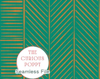 Tribal Herringbone Folk Art Pattern – Green and Gold Seamless Repeat (Digital Download) - 300 DPI PNG
