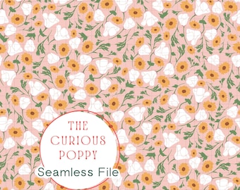 Ditsy Floral Seamless Pattern – Pale Pink Poppy Repeat File (Digital Download) - 300 DPI PNG