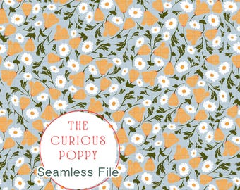 Ditsy Floral Seamless Pattern – Blue Poppy Repeat File (Digital Download) - 300 DPI PNG