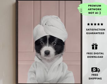 Benutzerdefinierte Haustier Badezimmer Kunst • Lustige Hund Bademantel Kunstwerk