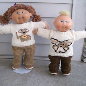A Crew Neck Sweater with Embroidered Characters Hats Long Pants and Boots Hand Knit Dolls Doll Clothes Toys AG Cabbage Patch Bitty Baby