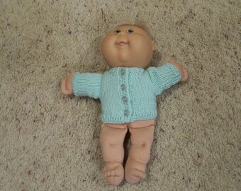 SALE  --  10 Inch CPK Light Green Cardigan Hand Knit Dolls Toys Doll Clothes