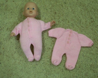 SALE  --  12 Inch Baby Doll Pink Footed PJ's Hand Knit Dolls Toys Doll Clothes