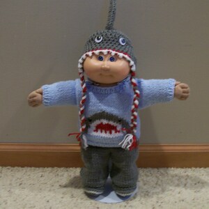 A Shark Sweater Shark Hat Long Pants and Boots Knit Hand Made for a 14 Inch Cabbage Kid Dolls Toys Doll Clothes Bild 1