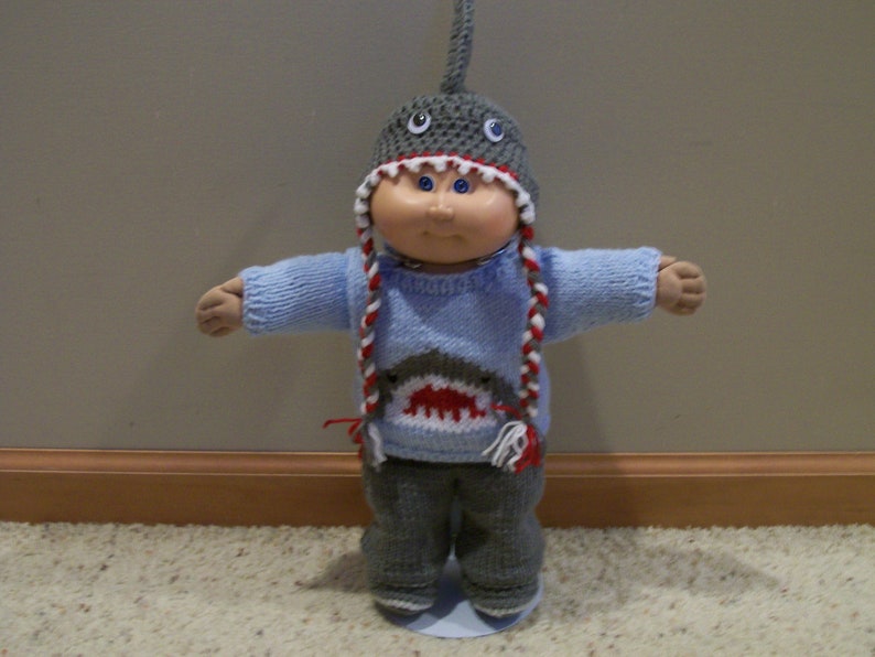 A Shark Sweater Shark Hat Long Pants and Boots Knit Hand Made for a 14 Inch Cabbage Kid Dolls Toys Doll Clothes Bild 1