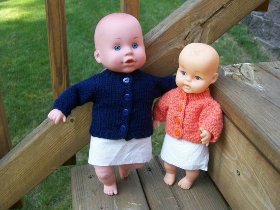 73) Cardigan Sweater for 10 and 12 Inch Baby Dolls Long Sleeves Hand Knit Plain or with a Pattern Toys Doll Clothes Dolls Knits for Dolls