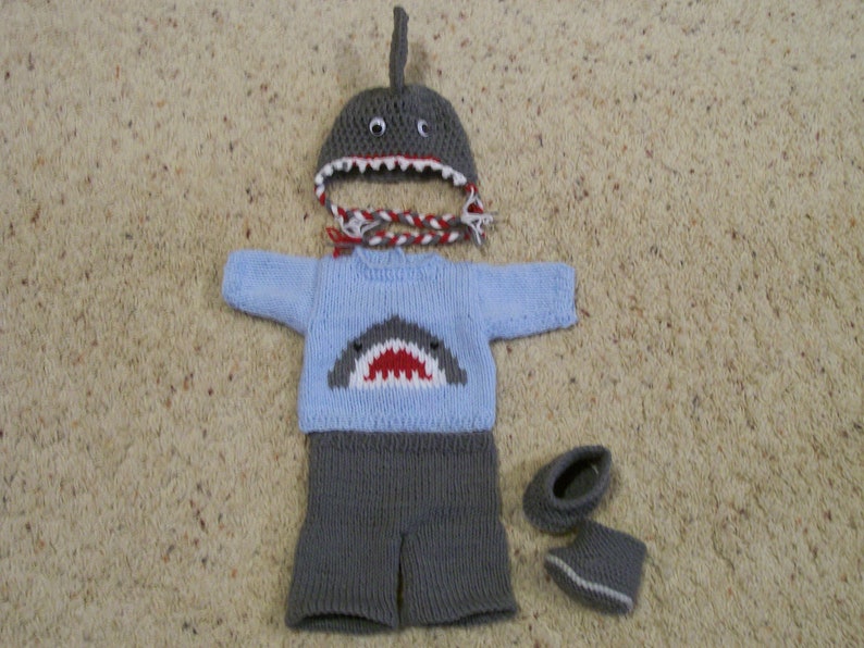 A Shark Sweater Shark Hat Long Pants and Boots Knit Hand Made for a 14 Inch Cabbage Kid Dolls Toys Doll Clothes Bild 2