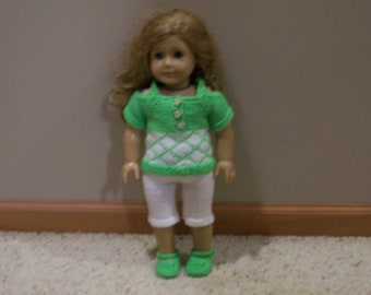 SALE -- 15-Zoll-Bitty-Baby (als lange Hose) oder 18-Zoll-American-Girl (als Capris) Top mit Muster und Schuhe Puppenkleidung, Spielzeug, Puppen