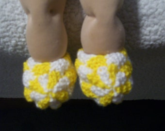 Checkered Slippers in Yellow and White OR your choice of Colors Hand Knit CPK's American Girl Bitty Baby Dolls Toys Doll Clothes
