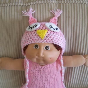 Gorros de búho durmiente de ganchillo para muñecas Cabbage Patch y American Girl. Gorros de animales de ganchillo hechos a mano para muñecas, juguetes y ropa para muñecas.