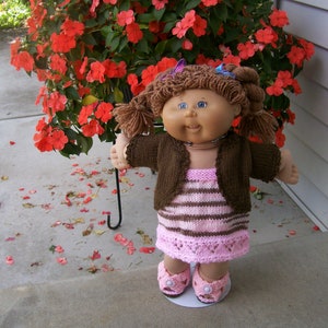 Summer Dress Lace Pattern Little Jacket and matching sandals Hand Knit Dolls Toys Doll Clothes CPKs AG BB Knits for Dolls Hand Knit Dresses