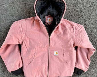 Vintage Y2K Pink Carhartt Active Jacket: Faded Canvas Hooded
