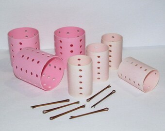 Vintage Large Plastic Hair Rollers, Pink Pin On Curlers, Mid Century Beauty Shop, 60s Bouffant Hair Styling