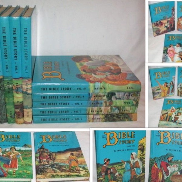 VTG 50's Children's Bible Story Book Set by Arthur Maxwell, Illustrated Religious Books, Christian Bible Stories, Set of 10, Gift for Child