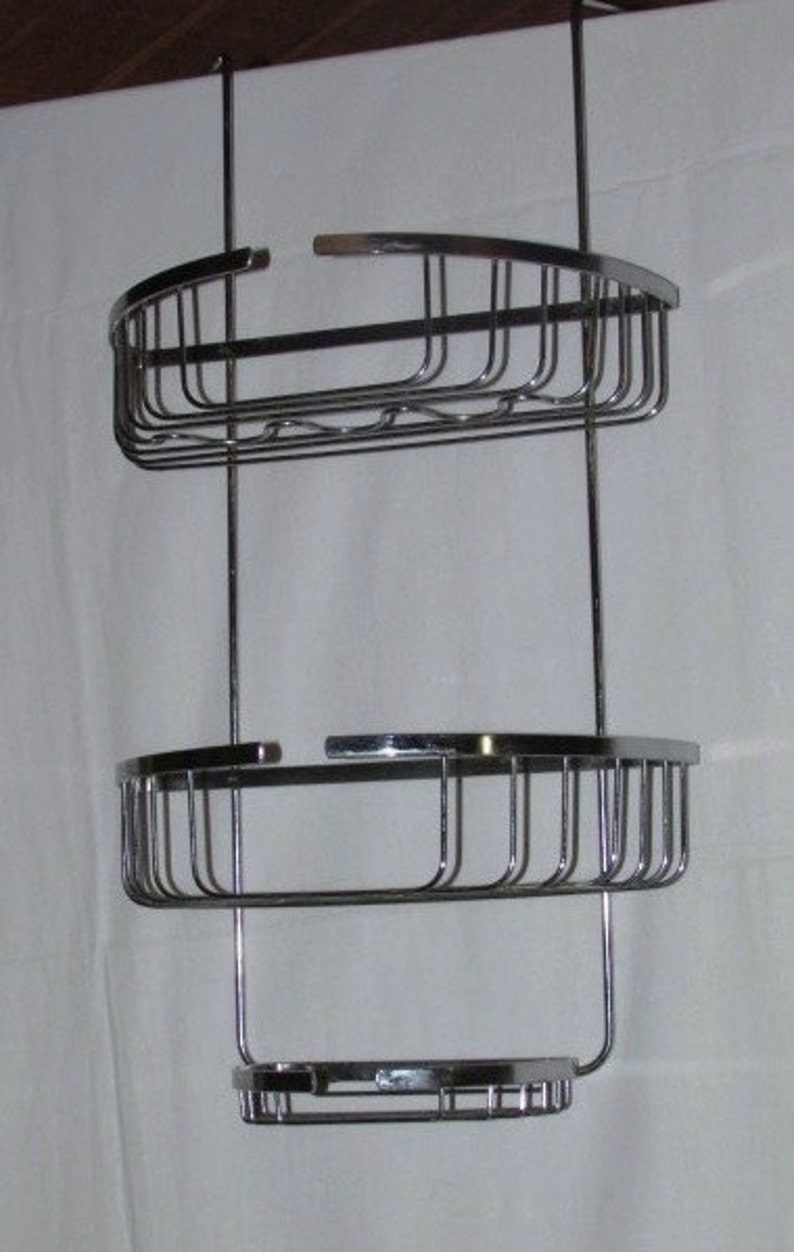 Vintage Over The Door Shower Caddy Chrome Rack Shelf Bathroom Storage Accessory