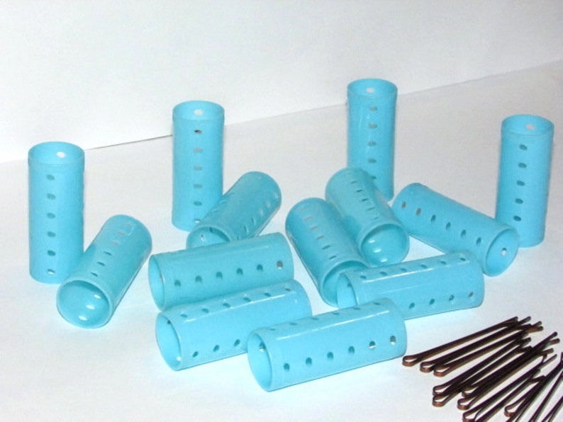 Vintage Blue Plastic Hair Rollers Pin On Curlers Mid Century Etsy