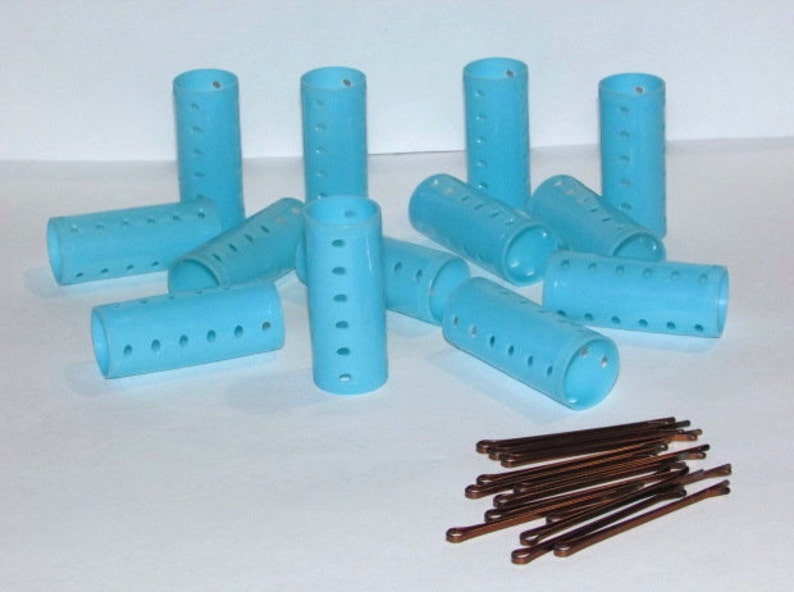 Vintage Blue Plastic Hair Rollers Pin On Curlers Mid Century Etsy
