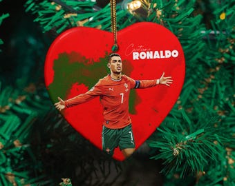 Portugal Ronaldo Ornament, Soccer Custom Gift Sports Soccer Fan Tree Decor, Fan Keepsake Personalized Holiday Festive Ceramic Ornament