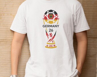 Deutschland Flagge Tribute Style Fußball Grafik Tee, World Tournament Trophy animiertes Design, Fußball inspiriertes Geschenk für Fans Unisex T-Shirt