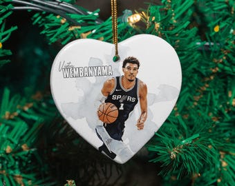 Wembanyama Tribute Ornament, Basketball Star Player Custom Gift Sports Holiday Tree Decor, Personalized San Antonio Fans Ceramic Ornament