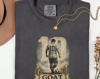 Messi GOAT Number 10 Vintage Soccer Shirt, Comfort Colors Retro Football Graphic Tee, Timeless Soccer Legend Unisex T-Shirt